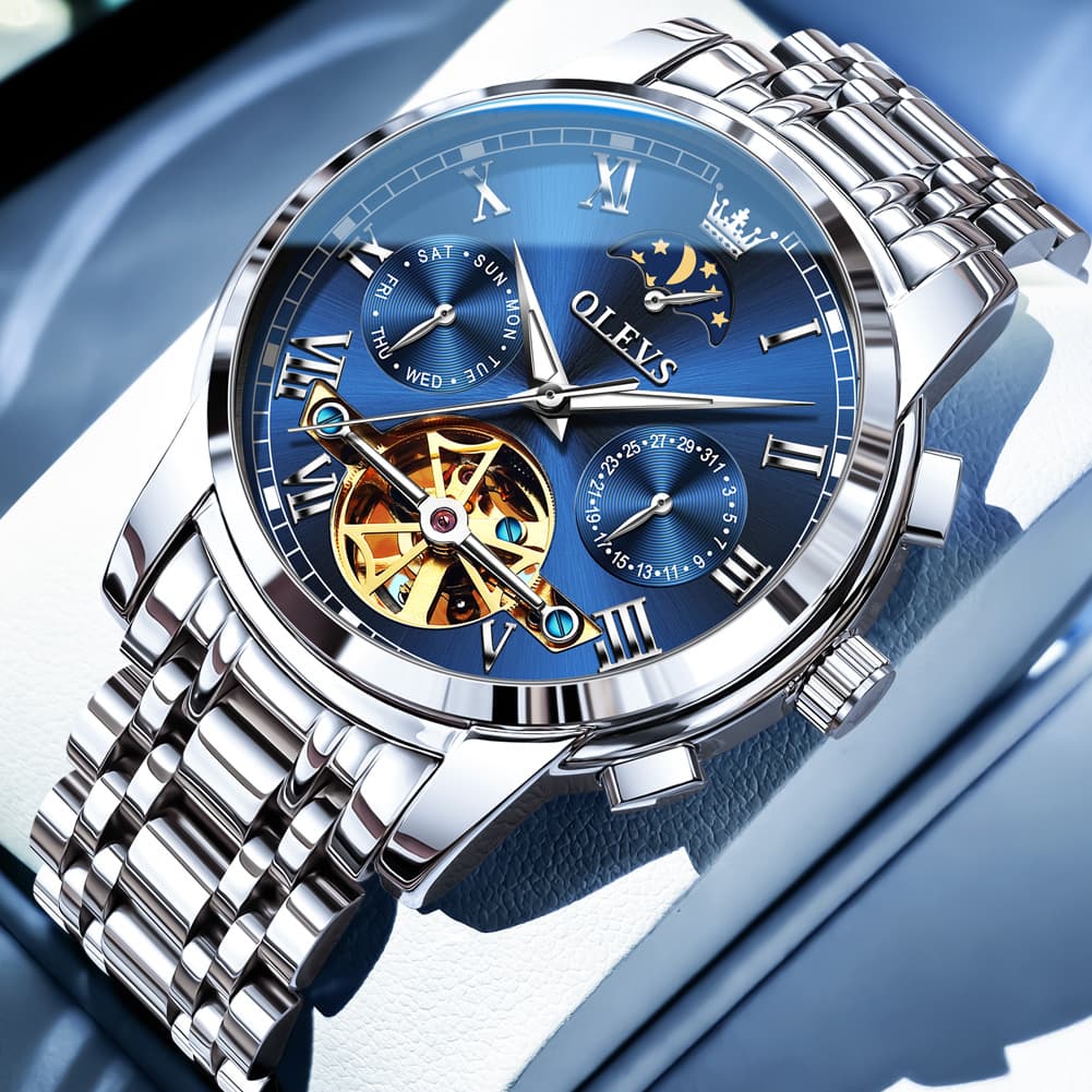 OLEVS 6617 Automatic Mechanical Tourbillon Moon Phase Watch for Men