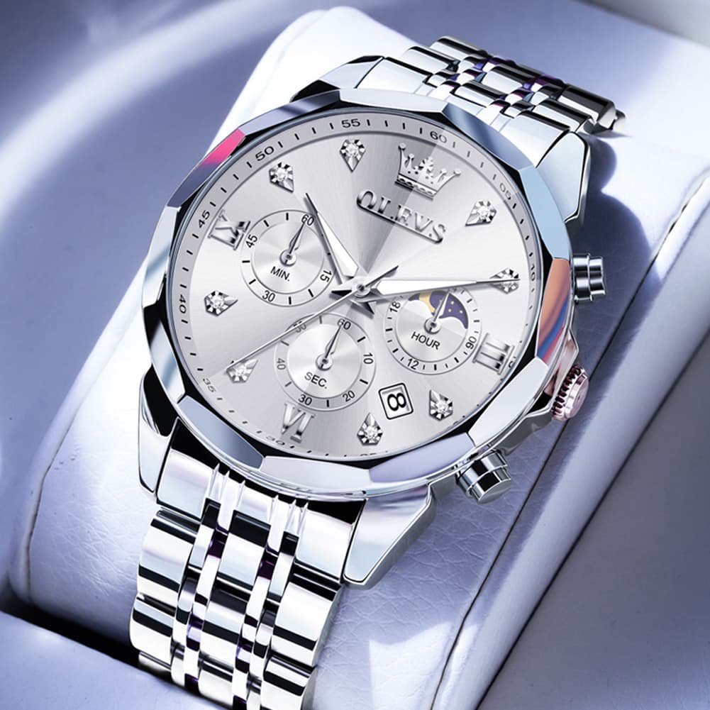 OLEVS 3670 Quartz Moon Phase Chronograph Watch For Men