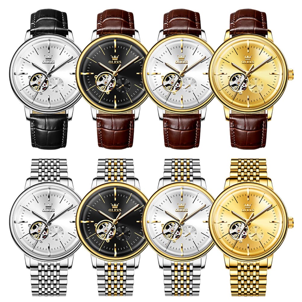 OLEVS 6708 Domed Crystal Open Heart Mechanical Watch For Men