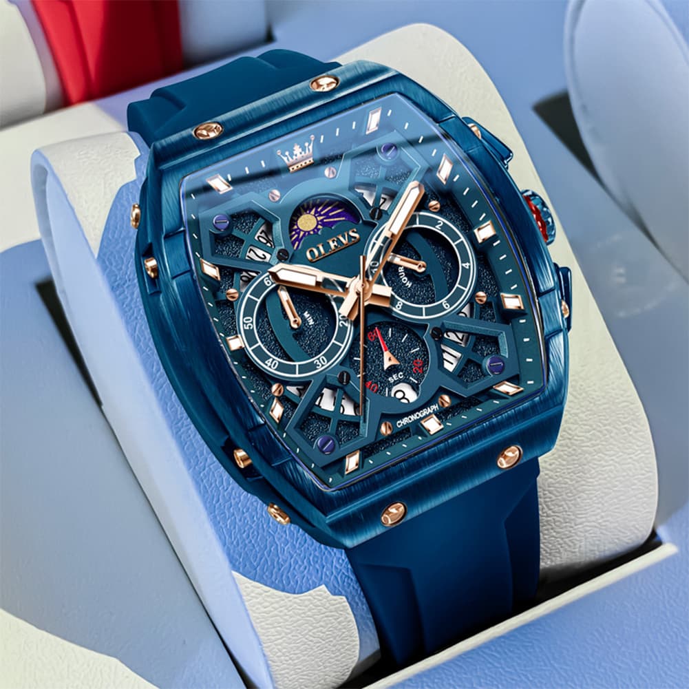 OLEVS 2942 Tonneau Silicone Sports Quartz Watch for Men
