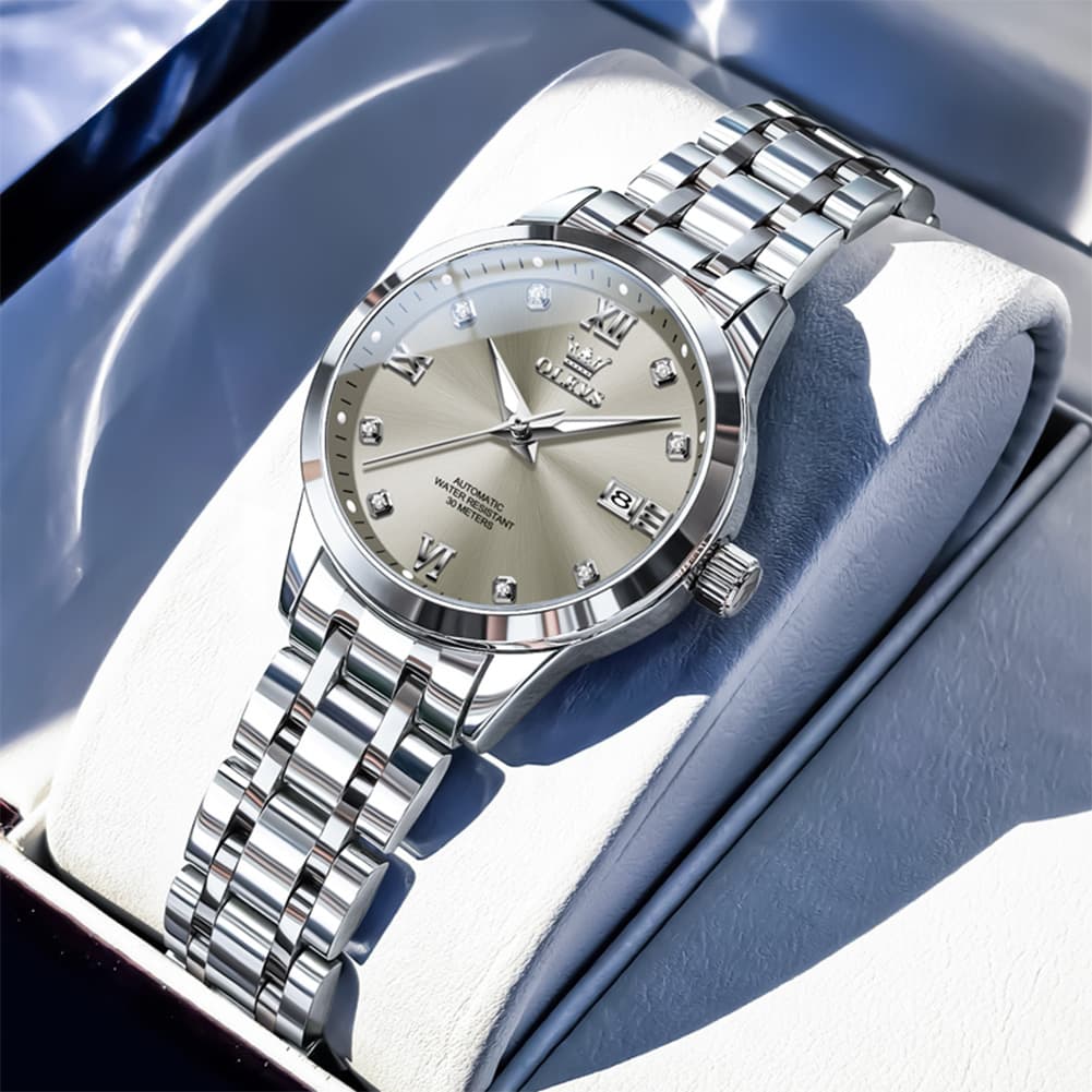 OLEVS Couple Watches Diamond Dial Automatic Mechanical Watch 9946 Steel Band for His and Hers