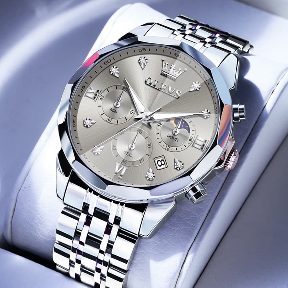 OLEVS 3670 Quartz Moon Phase Chronograph Watch For Men