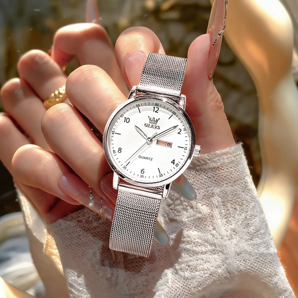 OLEVS 2996N Milanese Steel Minimalist Quartz Watch for Women