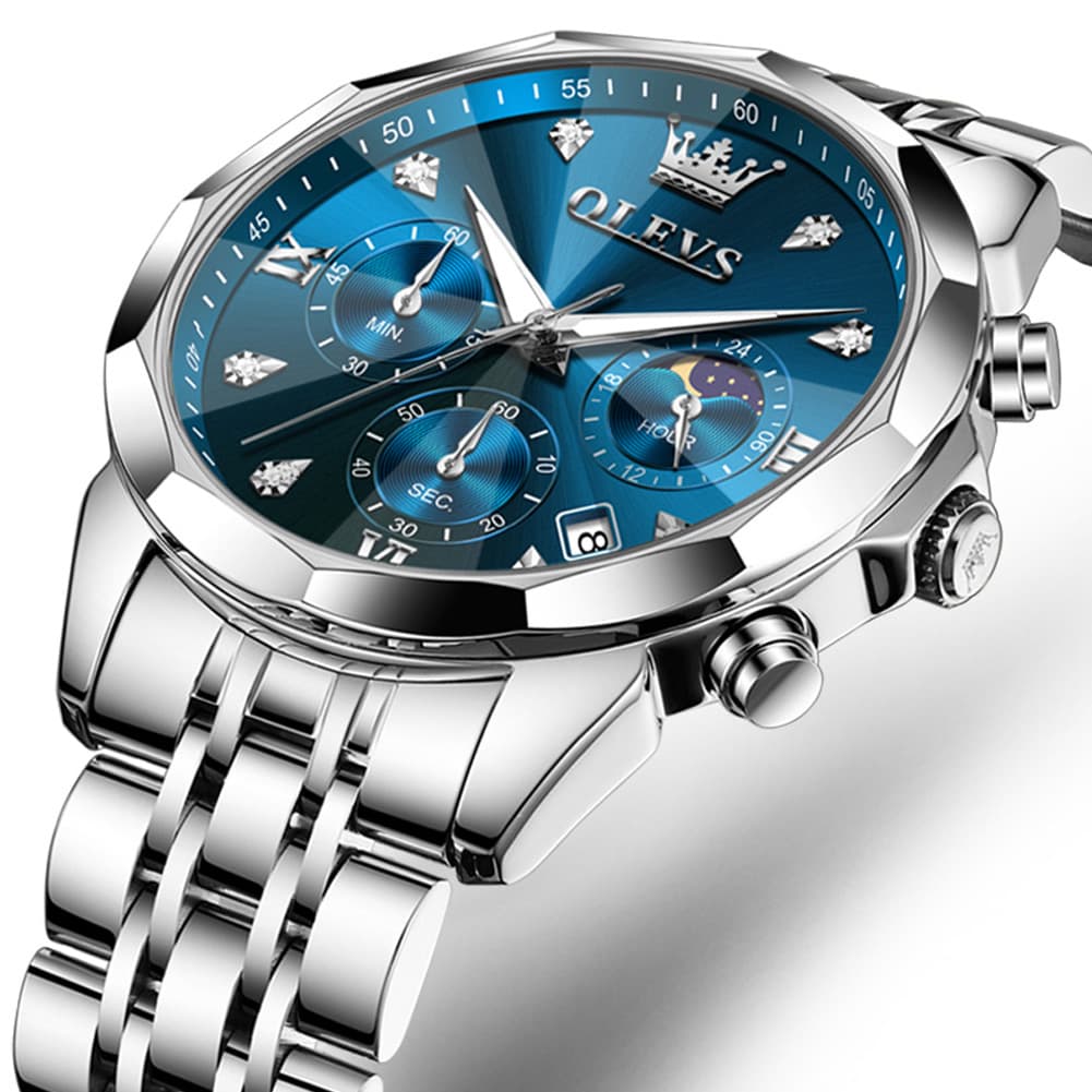 OLEVS 3670 Quartz Moon Phase Chronograph Watch For Men