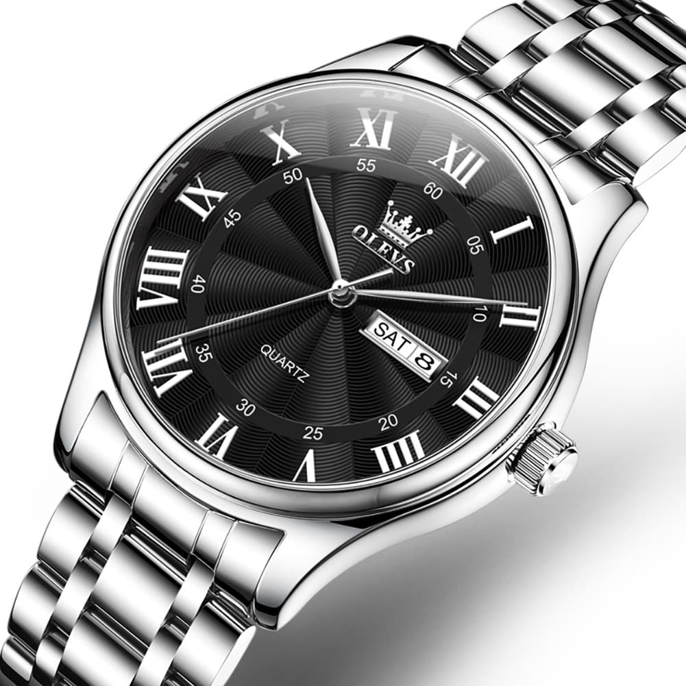 OLEVS 3663 Rosebud Roman Dial Day Date Quartz Watch For Men