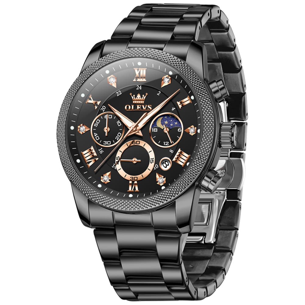 OLEVS 3660 Chronograph Moon Phase Diamond Dial Tactical Sports Watch For Men
