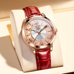 OLEVS Flowing Quicksand Crystal Dress Watch for Women Leather Strap 5539