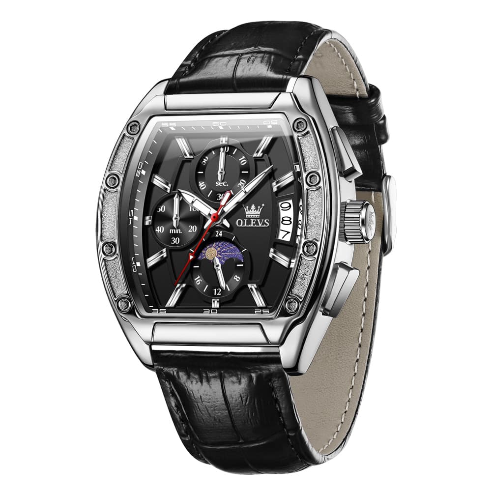 OLEVS 3661 Tonneau Barrel Chronograph Moon Phase Tactical Watch For Men