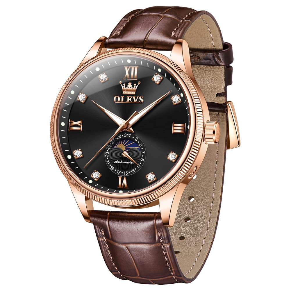 OLEVS 7039 Leather Moon Phase Mechanical Watch For Men