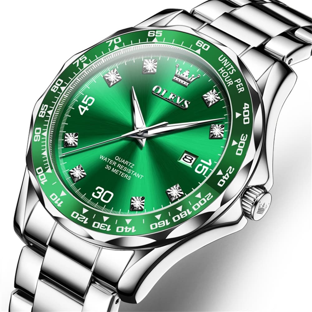 OLEVS 9988 Luxury Green Dial Quartz Dress Watch for Men