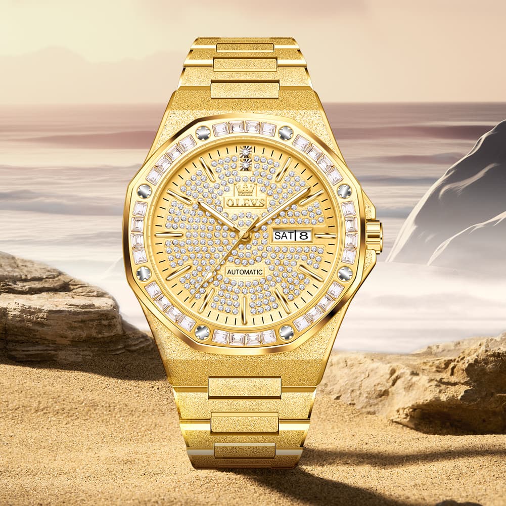 OLEVS Iced Out Diamond Octagonal Automatic Mechanical Watch 9803 for Men