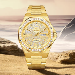 OLEVS Iced Out Diamond Octagonal Automatic Mechanical Watch 9803 for Men