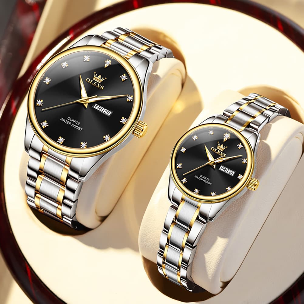 OLEVS 3612Q Diamond Dial Quartz Couple Watches Set