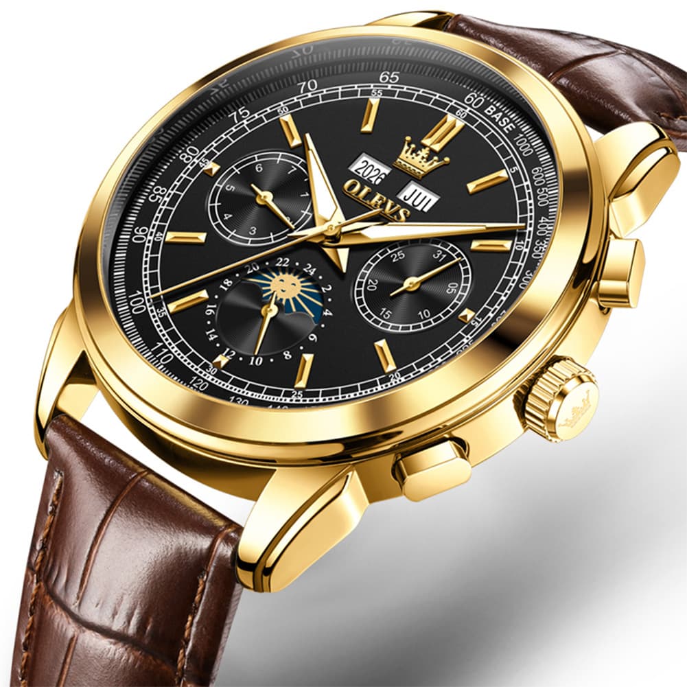 OLEVS Leather Strap Moon Phase Automatic Mechanical Watch for Men 7117