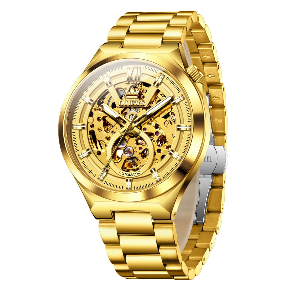 OLEVS 6722 Integrated Geometry Full Skeleton Mechanical Watch For Men