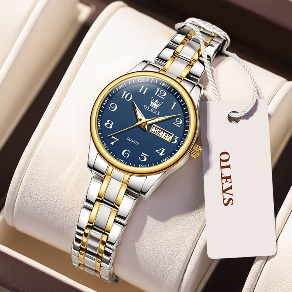 OLEVS Men and Women Couple Watch Stainless Steel Quartz Day Date Arabic Numerals 5567