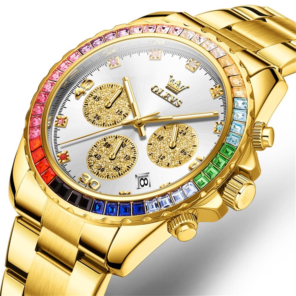 OLEVS 2939 Rainbow Bezel Chronograph Quartz Watch for Men