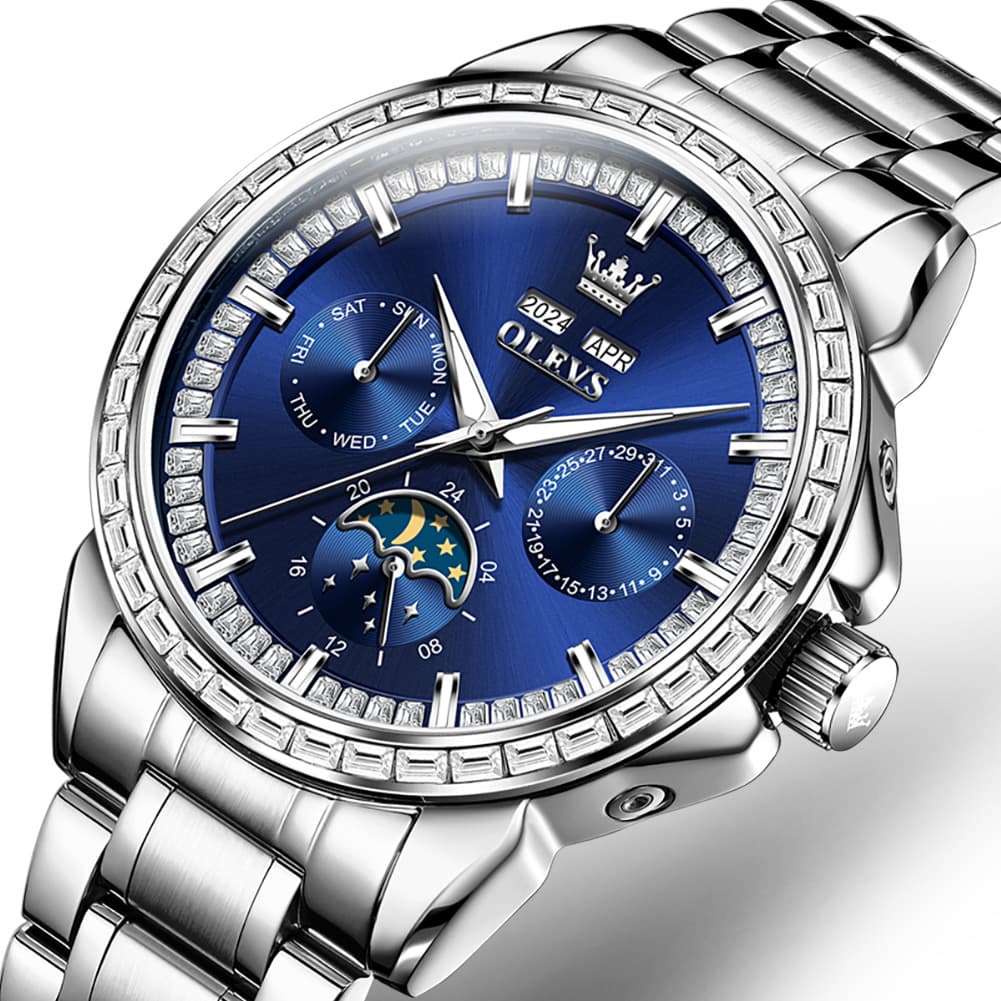 OLEVS 6695 Baguette Diamond Multifunction Mechanical Watch for Men