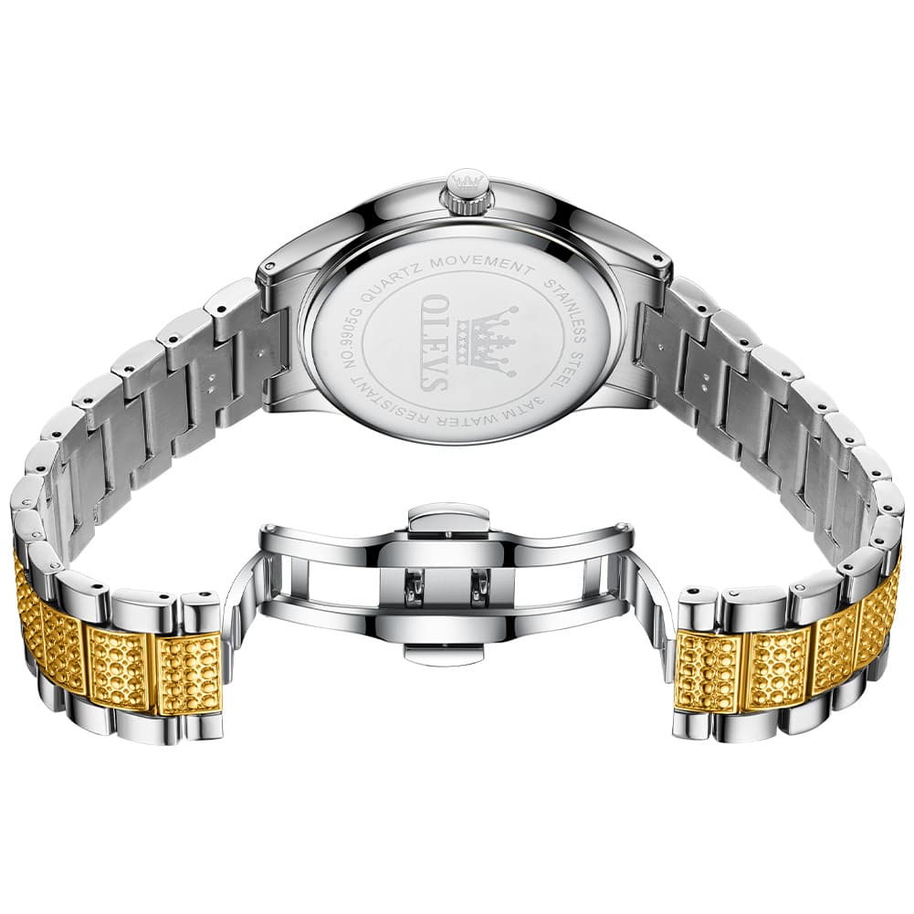 OLEVS 9905 Diamond Bezel Luxury Dress Quartz Watch for Men