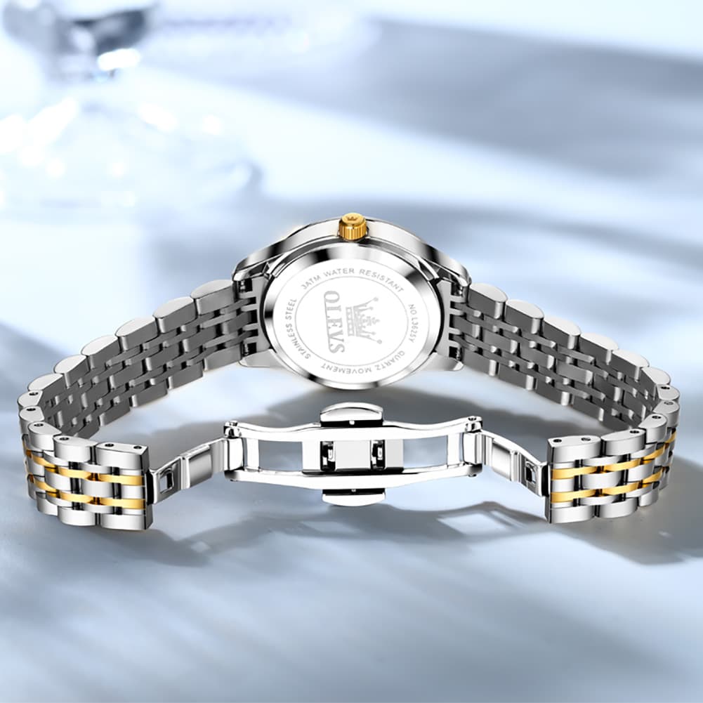 OLEVS 3625 Diamond Bezel Quartz Steel Watch for Women