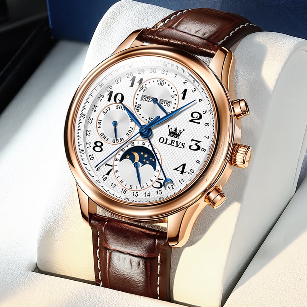 OLEVS 6667 Stainless Steel Mechanical Moon Phase Watch for Men
