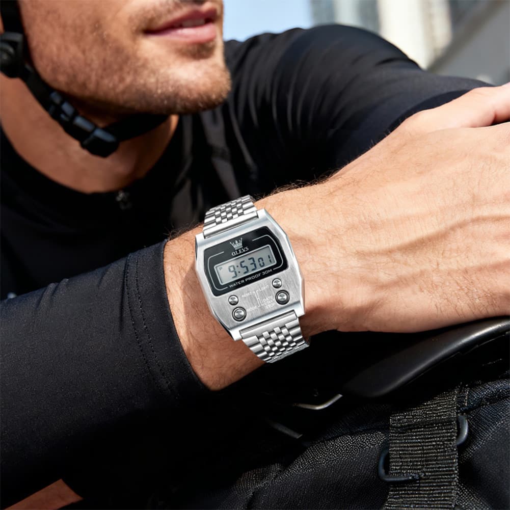 OLEVS 1113 Vintage Retro Digital Steel Watch for Men Women