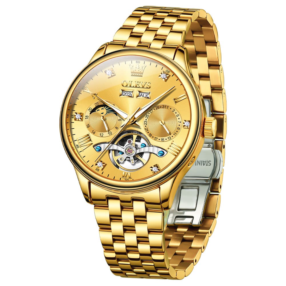 OLEVS 7023 Skeleton Moon Phase Automatic Watch for Men