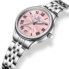 OLEVS Women Tiffany Blue Watch Roman Numeral Silver Stainless Steel Date Quartz 5600