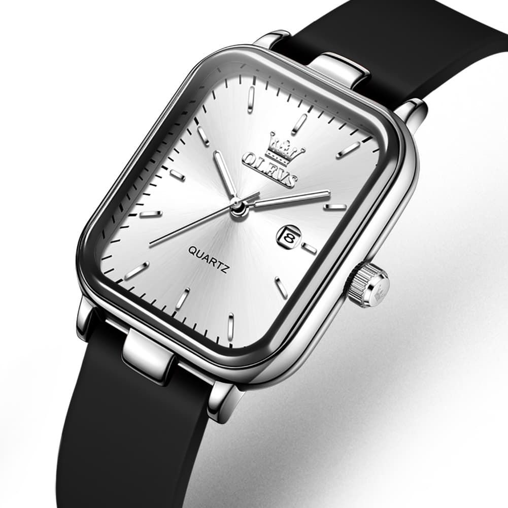 OLEVS 7089 Silicone Strap Watch Retro Square Date Quartz Sport Luxe Timepiece for Women
