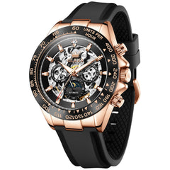 OLEVS 6713 Skeleton Silicone Sports Racing Mechanical Watch For Men