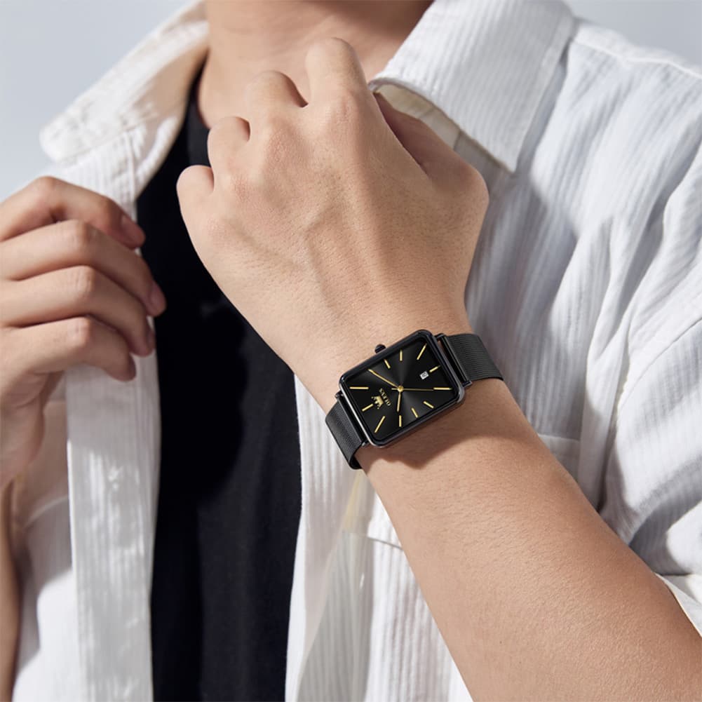 OLEVS 3692 Rectangle Minimalist Mesh Mens Dress Watch
