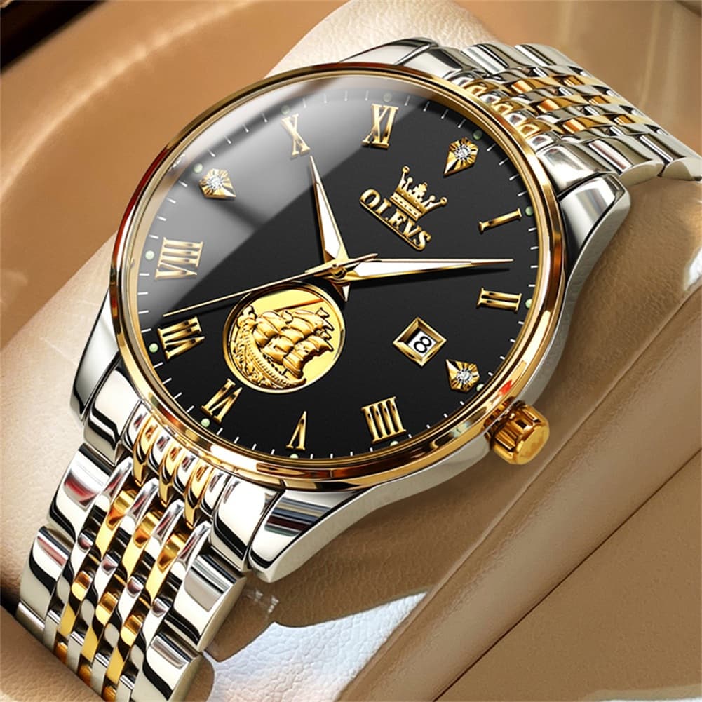 OLEVS 6696 3D Sailboat Mechanical Steel Watch for Men