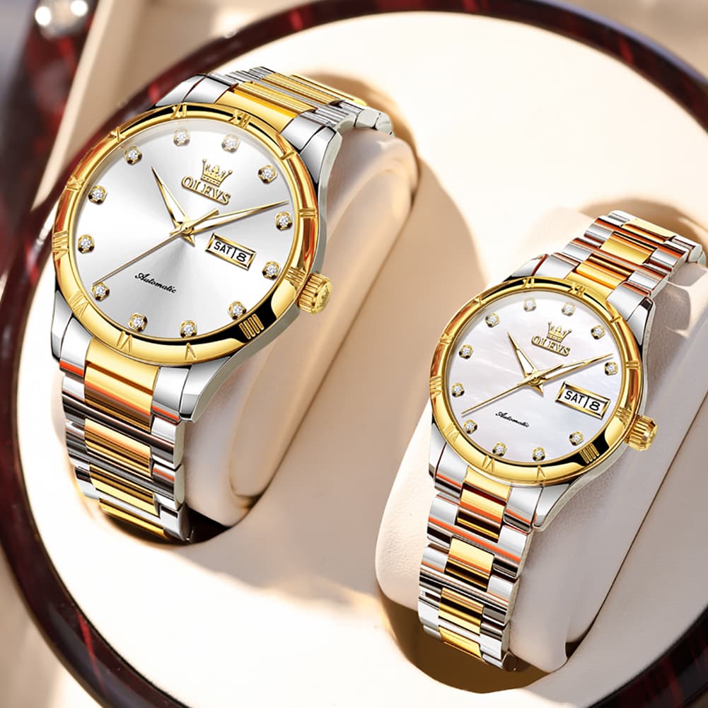 OLEVS 7030 Automatic Mechanical Couples Watch Set