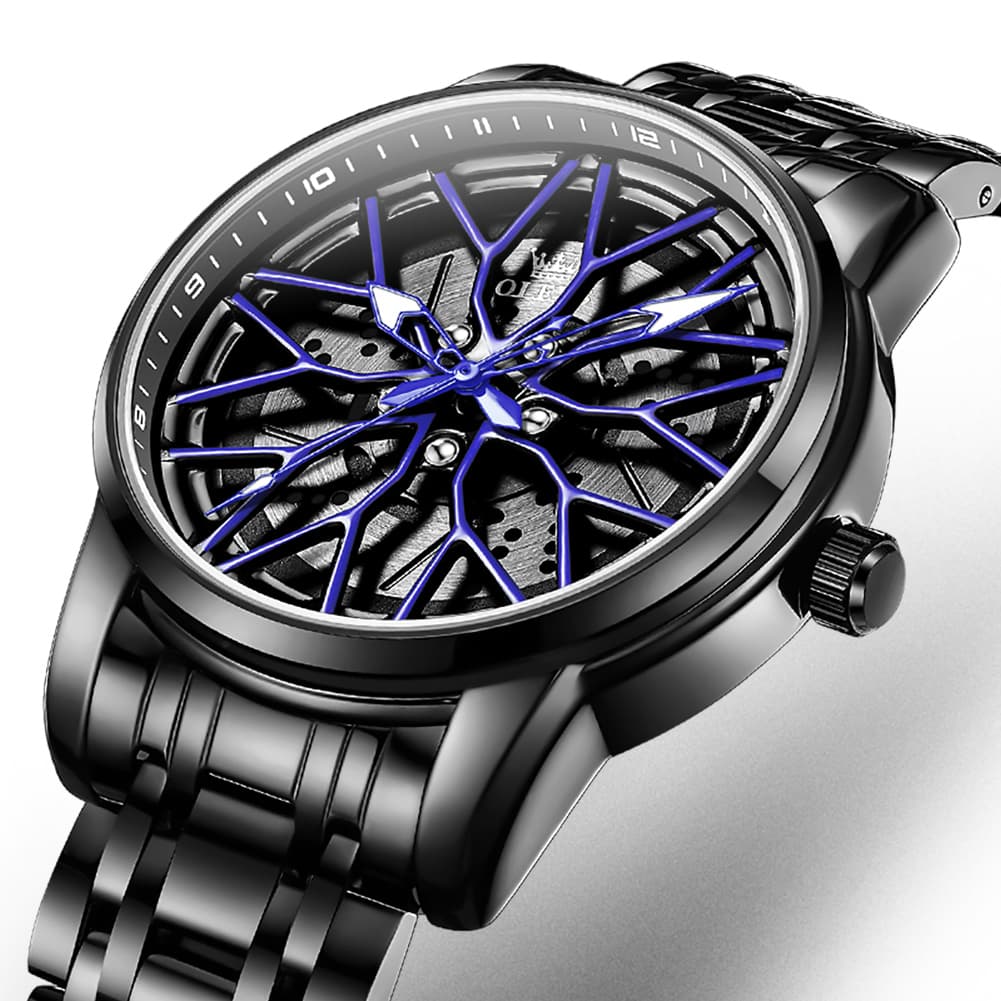 OLEVS 3701 Racing Wheel Openwork Sport Mens Quartz Watch
