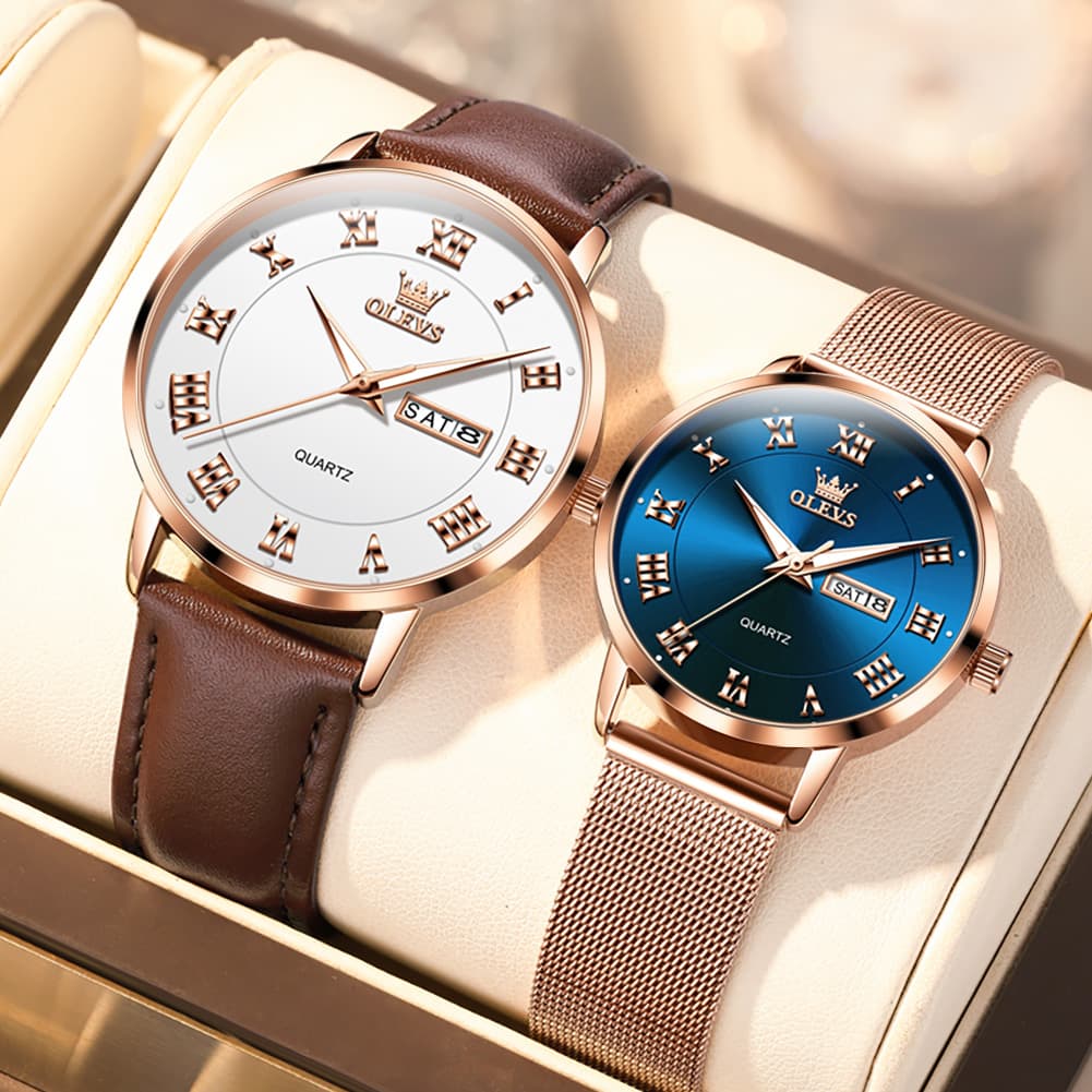 OLEVS 2920 Day Date Quartz Couples Watch Set Men Women