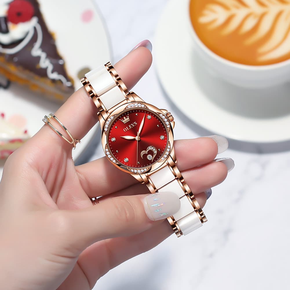 OLEVS 6631 Ceramic Mechanical Skeleton Watch for Women