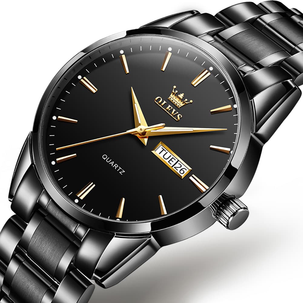 OLEVS 6898 Ultra Thin Day Date Watch Stainless Steel Quartz Casual Timepiece for Men