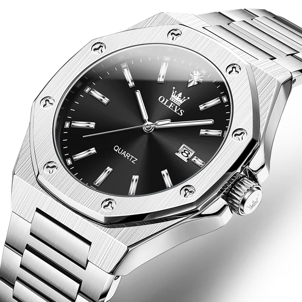 OLEVS 3613 Octagonal Bezel Quartz Steel Watch for Men
