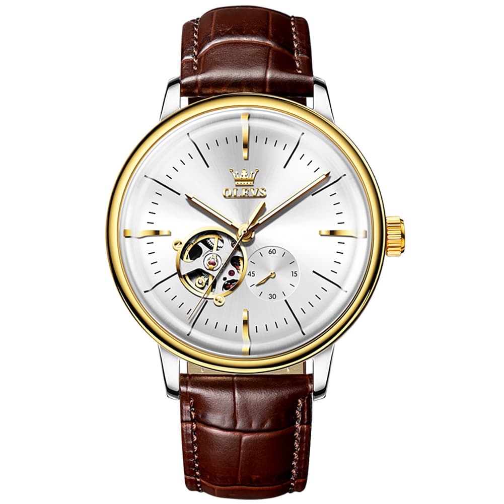 OLEVS 6708 Domed Crystal Open Heart Mechanical Watch For Men