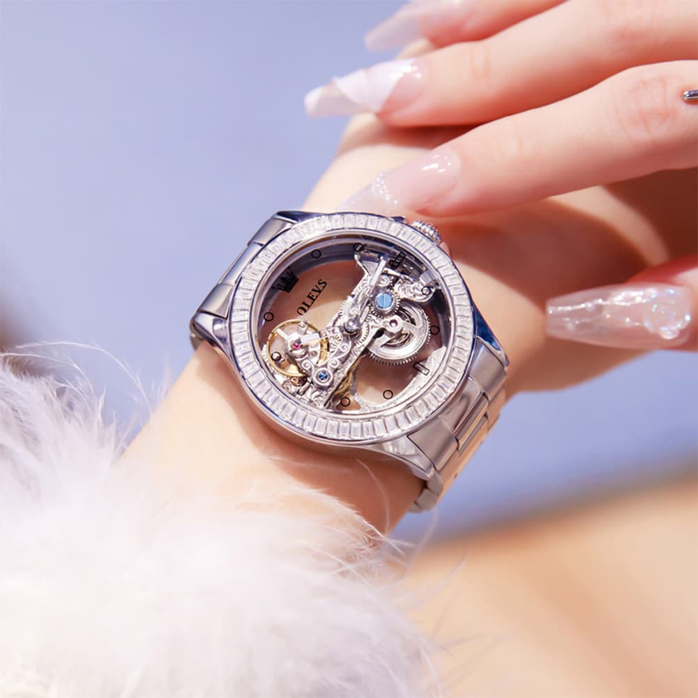 OLEVS 6699 Oversized Skeleton Mechanical Watch for Women