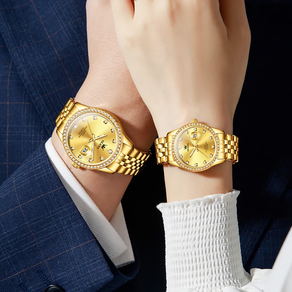 OLEVS 3629Q Diamond Bezel Quartz Couple Watches Set