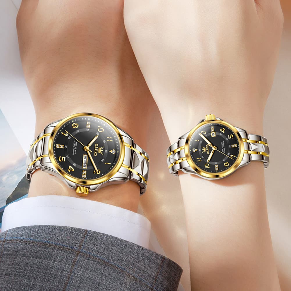 OLEVS 2910 Diamond Day Date Couples Watch Set Men Women