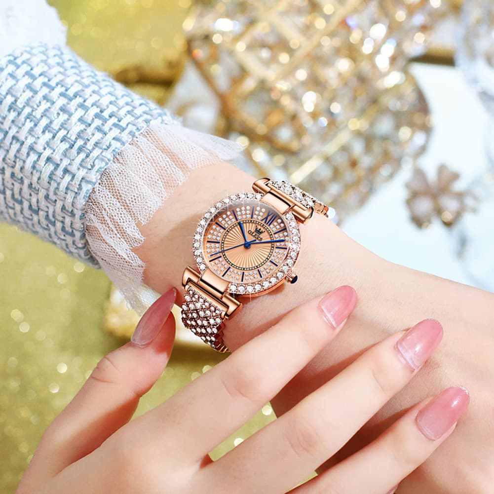 OLEVS 9942 Diamond Set Bracelet Rose Gold Watch for Women