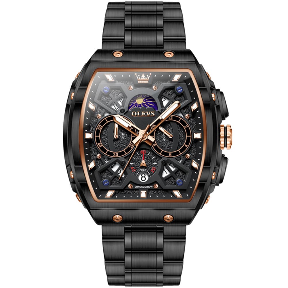 OLEVS 2942 Tonneau Dual Time Quartz Watch for Men