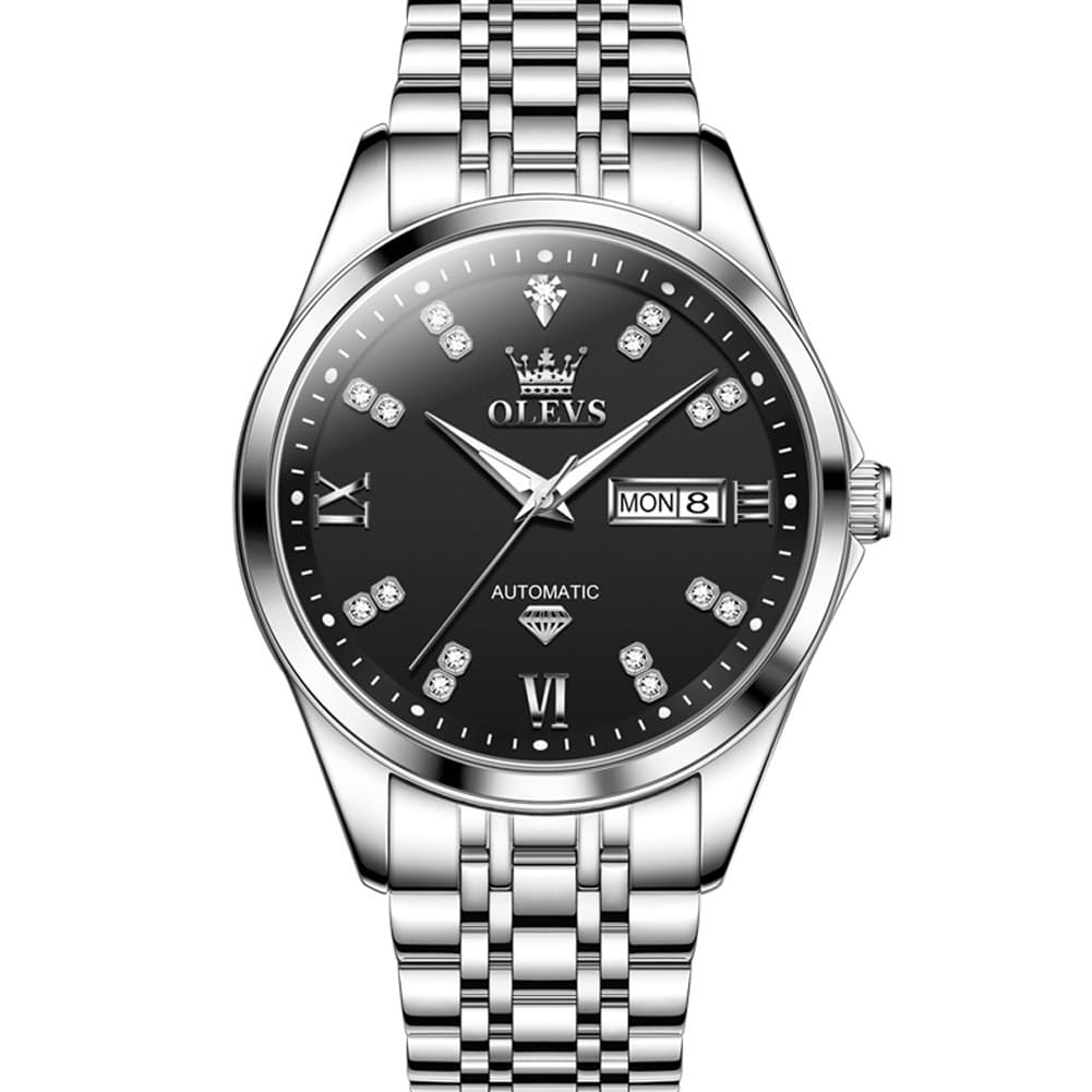OLEVS Diamond Dial Automatic Mechanical Watch 9801 Day Date for Men