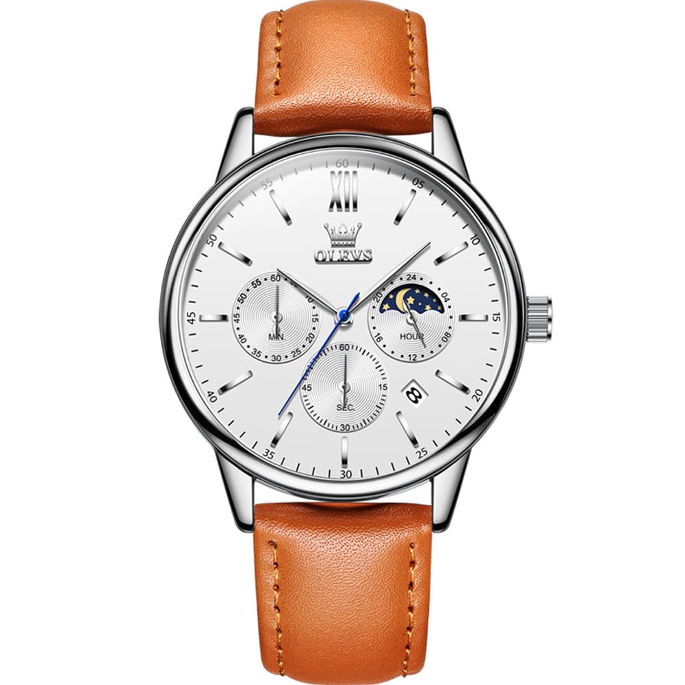 OLEVS 2922 Moon Phase Leather Dress Watch For Men