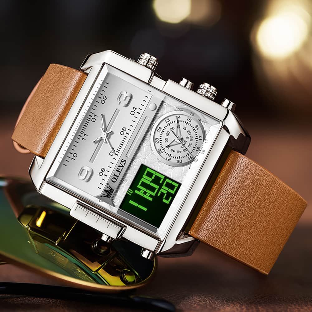 OLEVS 1101 Square Dual Time Analog Digital Watch for Men