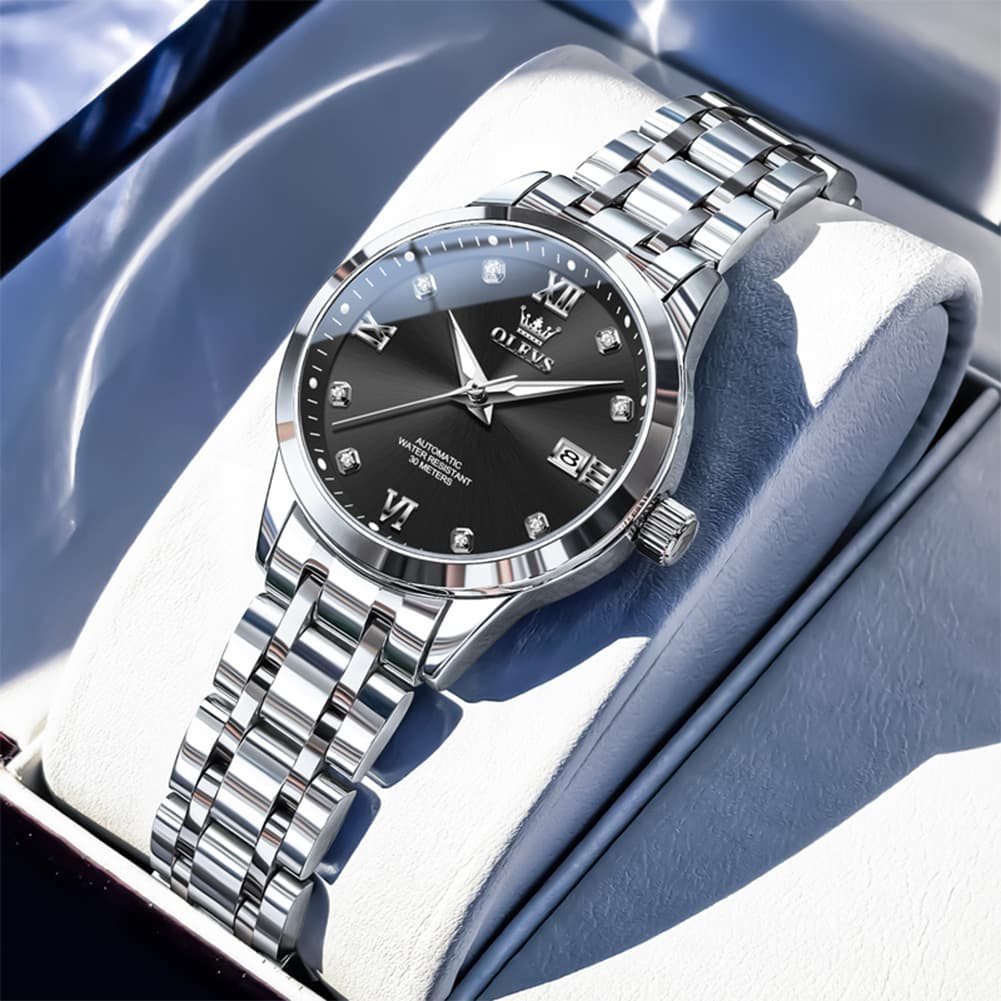 OLEVS Couple Watches Diamond Dial Automatic Mechanical Watch 9946 Steel Band for His and Hers