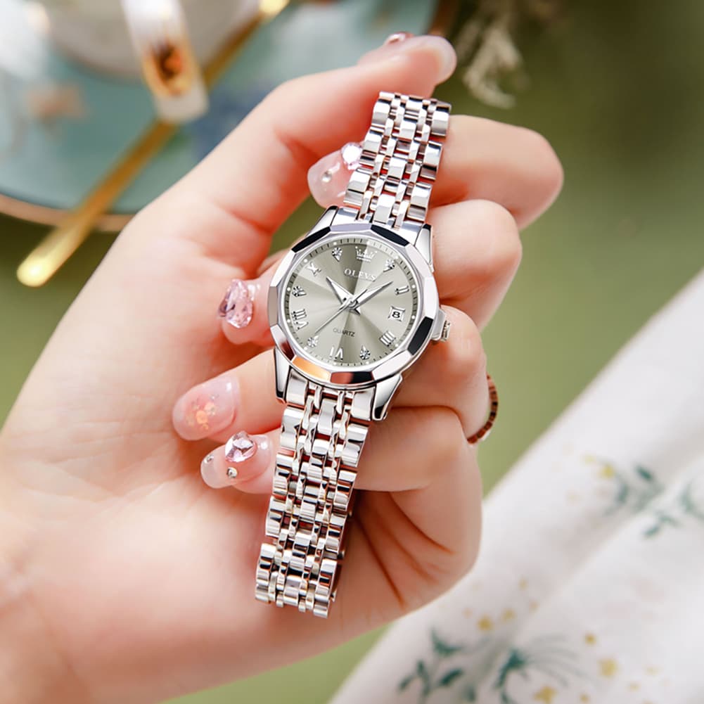 OLEVS 9931 Elegant Diamond Stainless Steel Quartz Watch for Women