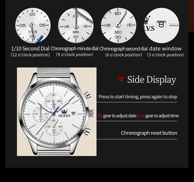 OLEVS 2881 Minimalist Milanese Chronograph Watch for Men